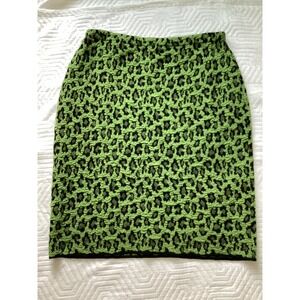 Stizzoli Italy‎ Wool Blend Knit Skirt Pencil Leopard Print Green Black